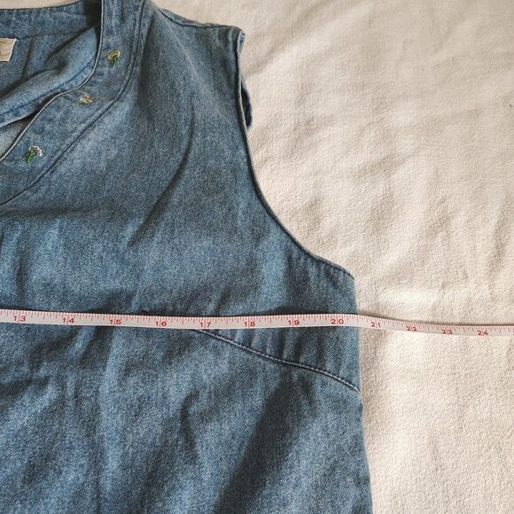 Vtg 90s Denim Vest Embroidered Sheep Flowers Cottagecore Farmhouse Country L - Picture 9 of 10